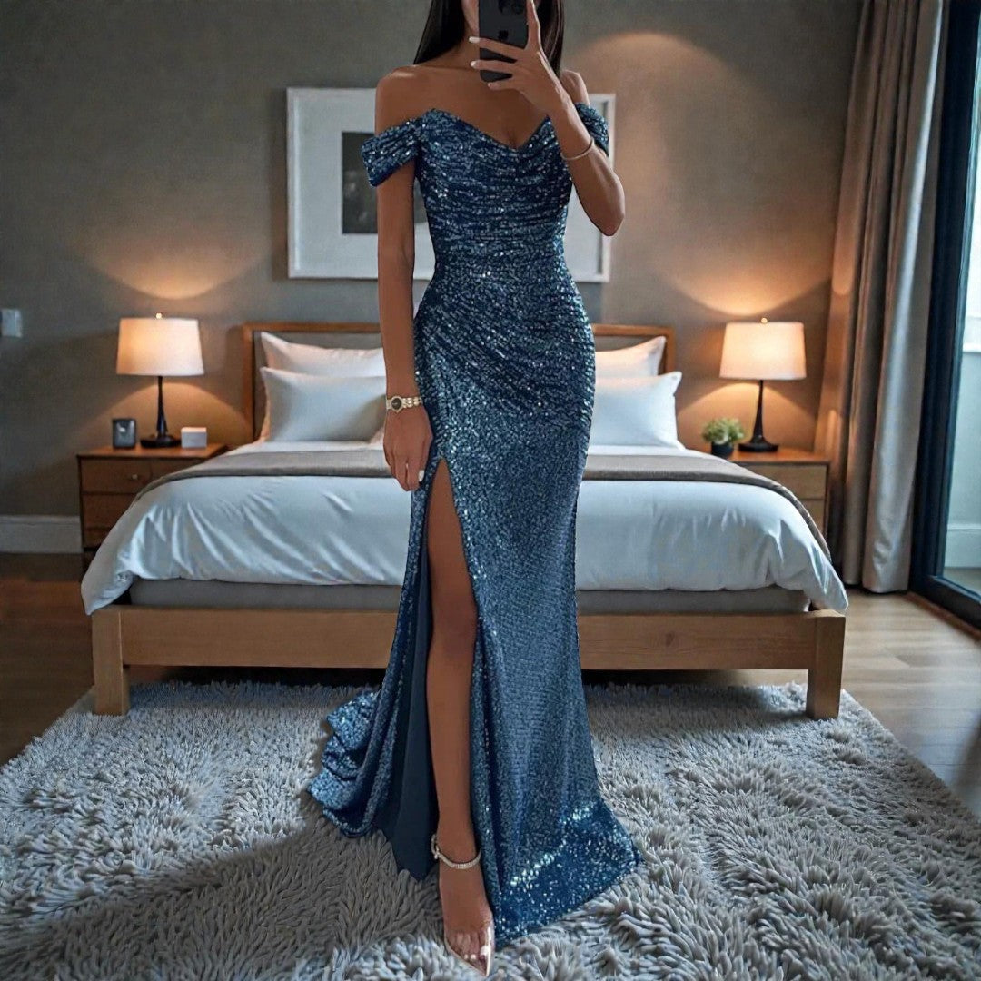 Damska sukienka z cekinami o lśniącym wykończeniu