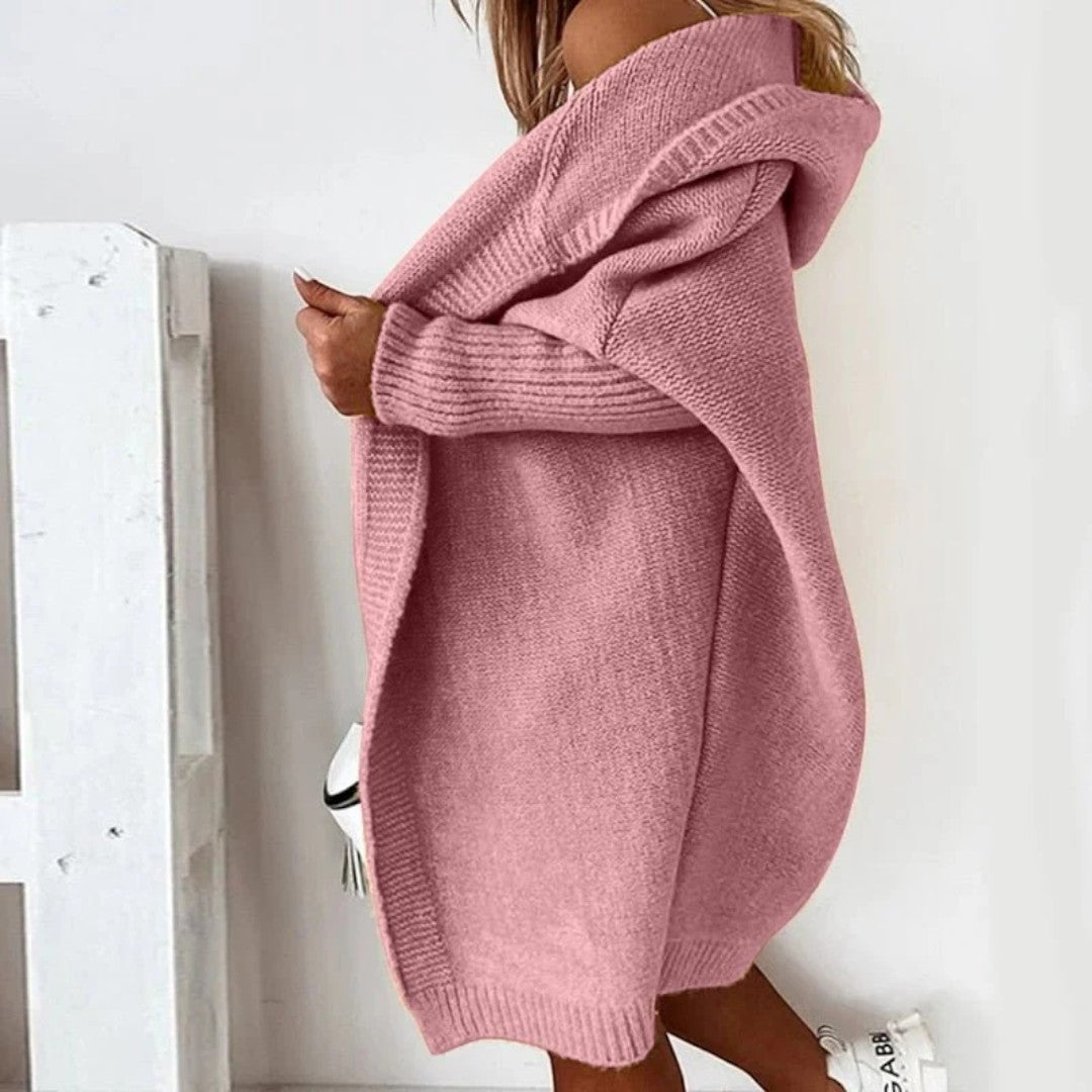 Długi kardigan z kapturem i swobodną linią