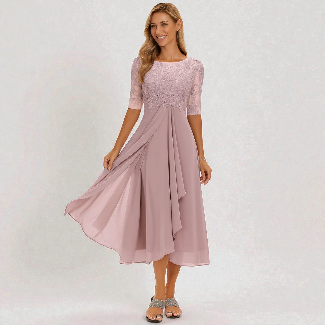 Damska sukienka midi z subtelnymi warstwami