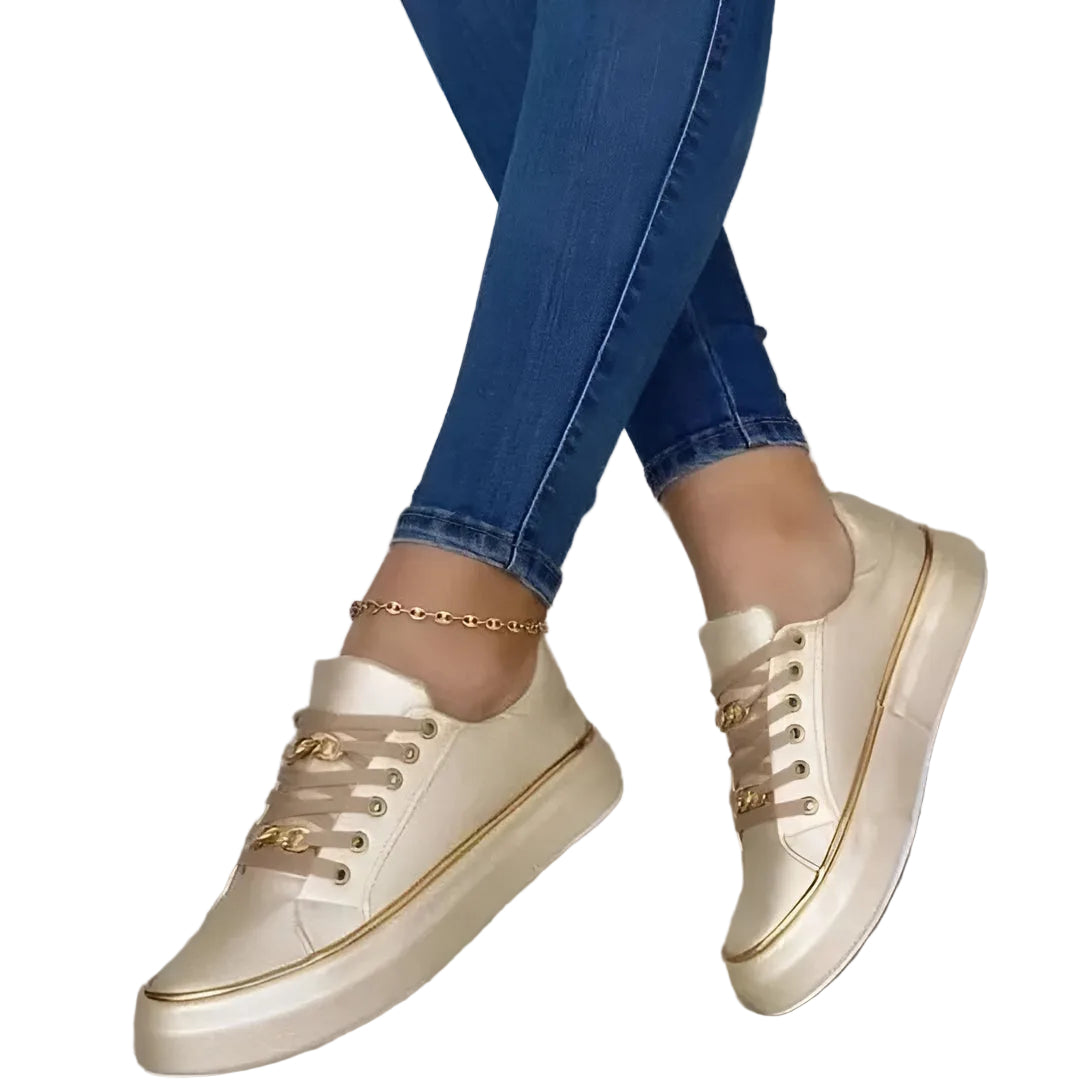 Damskie Sneakersy na Platformie z Metalowymi Ozdobami Sznurówek