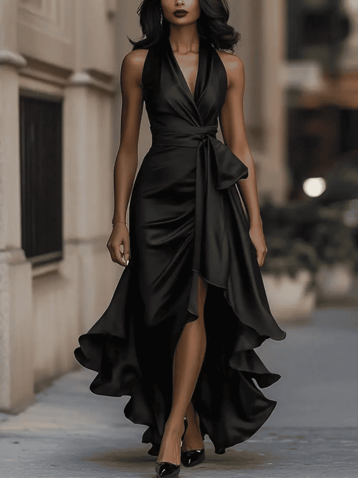Elegancka Sukienka na Wesele - Asymetryczny Dół i Wiązanie