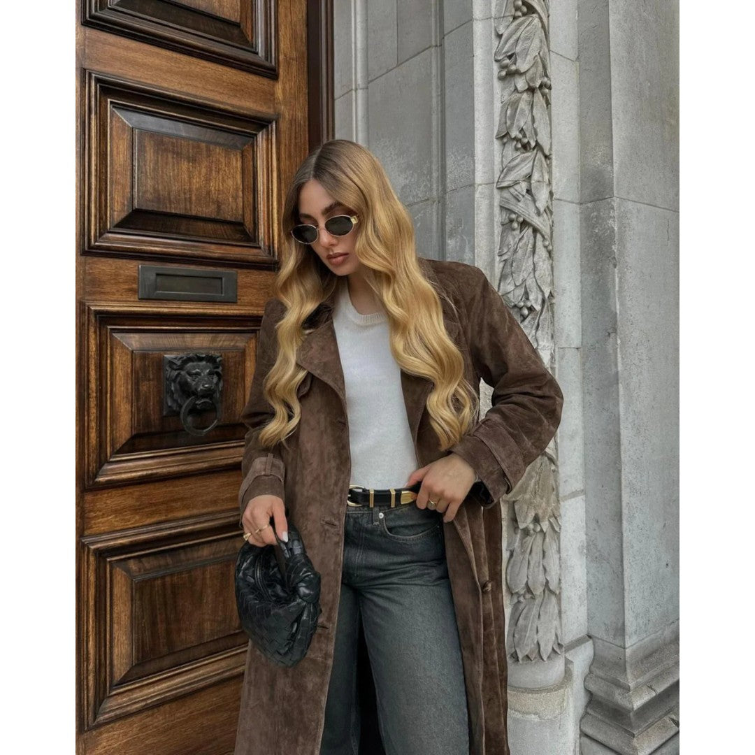 Damski trencz o wyglądzie zamszu