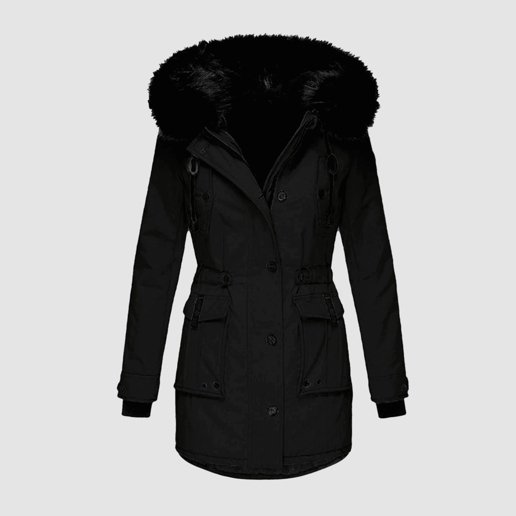 Kurtka Zimowa Damska - Długi Fason z Kapturem i Regulacją