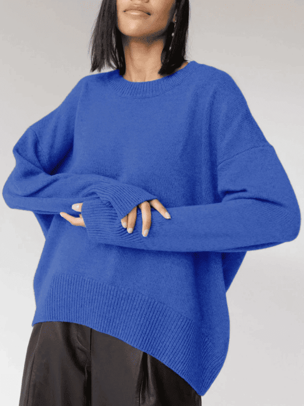 Sweter Damski - Luźny Fason z Okrągłym Dekoltem