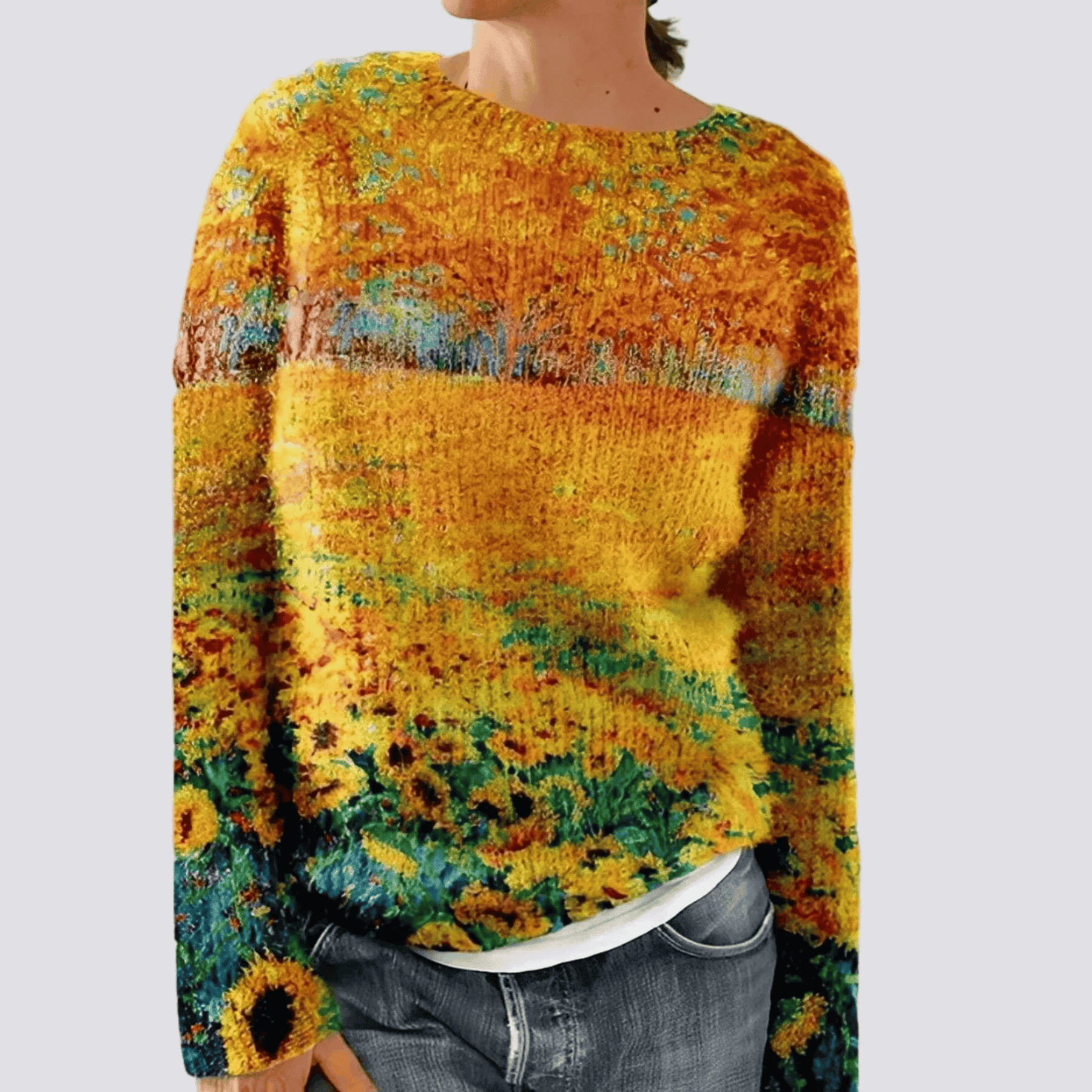 Sweter Damski - Okrągły Dekolt i Długie Rękawy