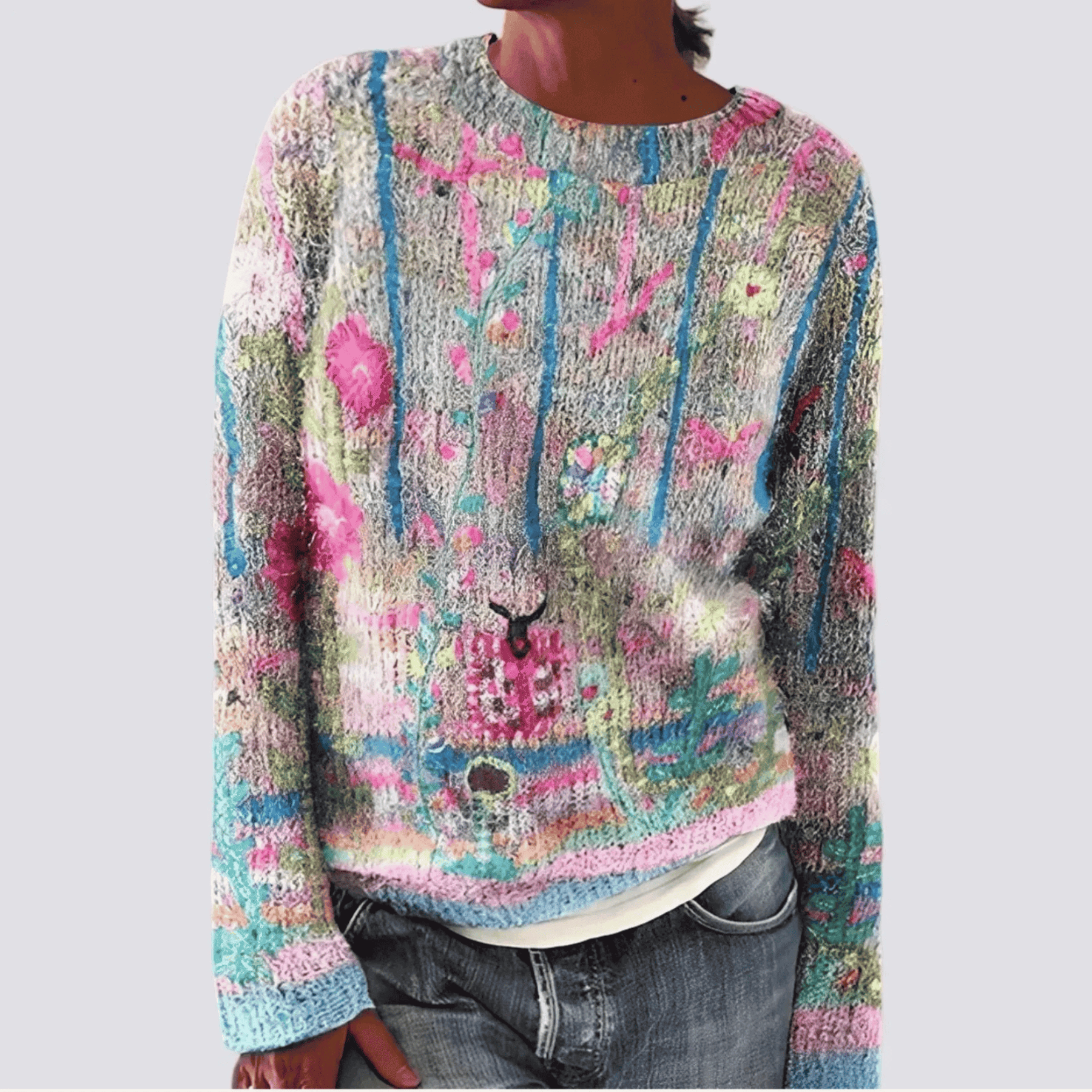 Sweter Damski - Okrągły Dekolt i Długie Rękawy