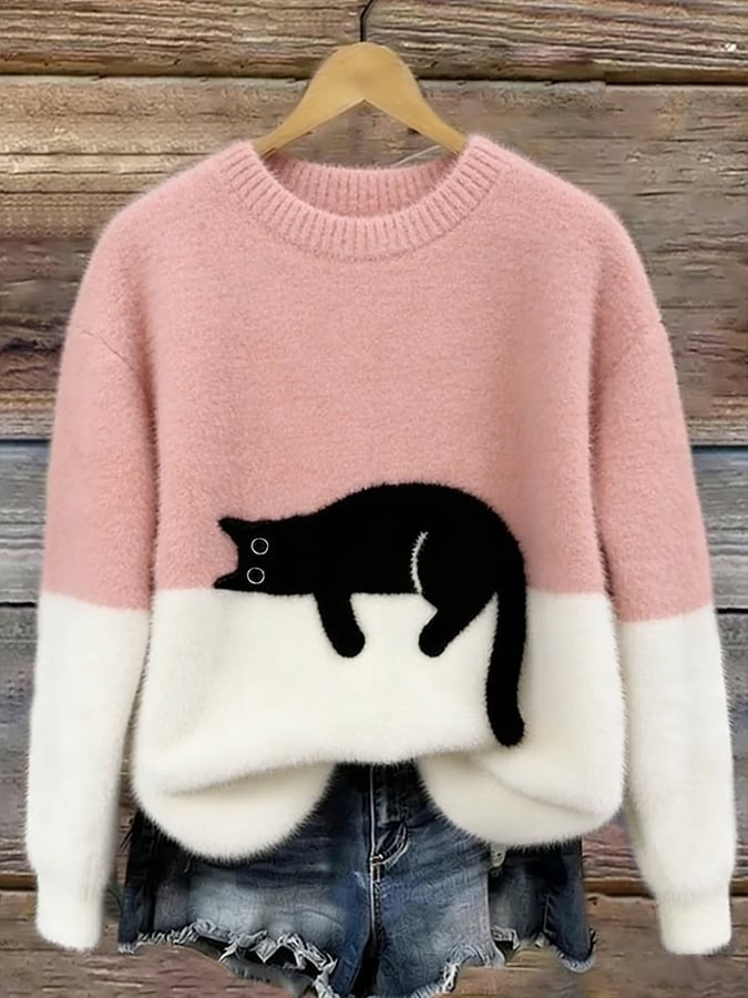 Sweter Damski - Okrągły Dekolt i Luźny Fason