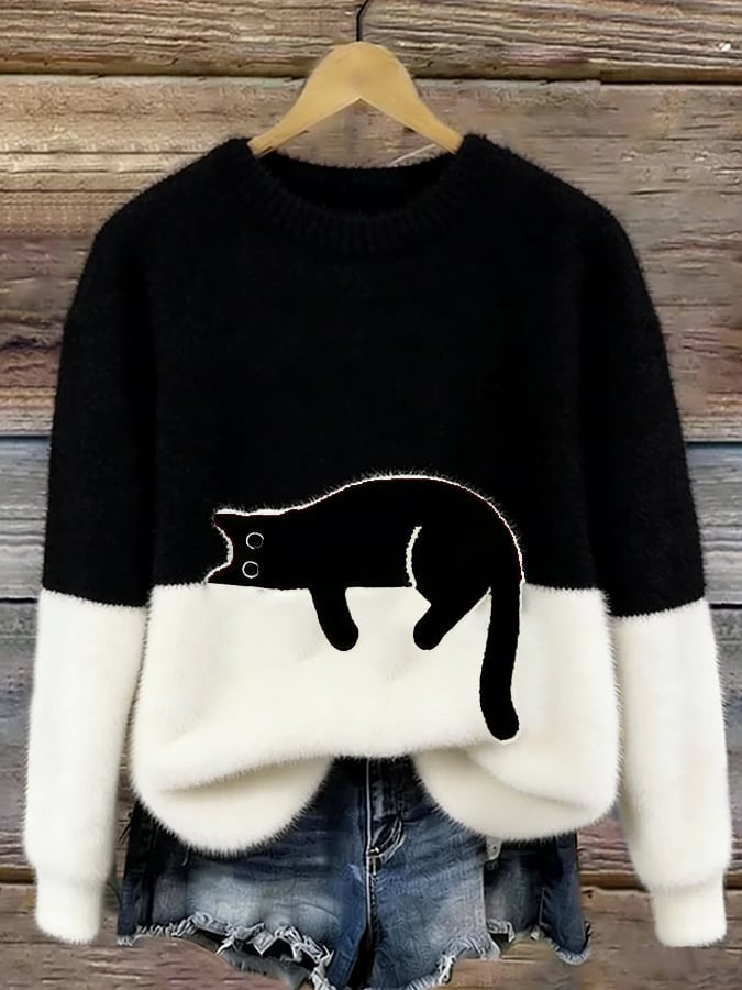 Sweter Damski - Okrągły Dekolt i Luźny Fason