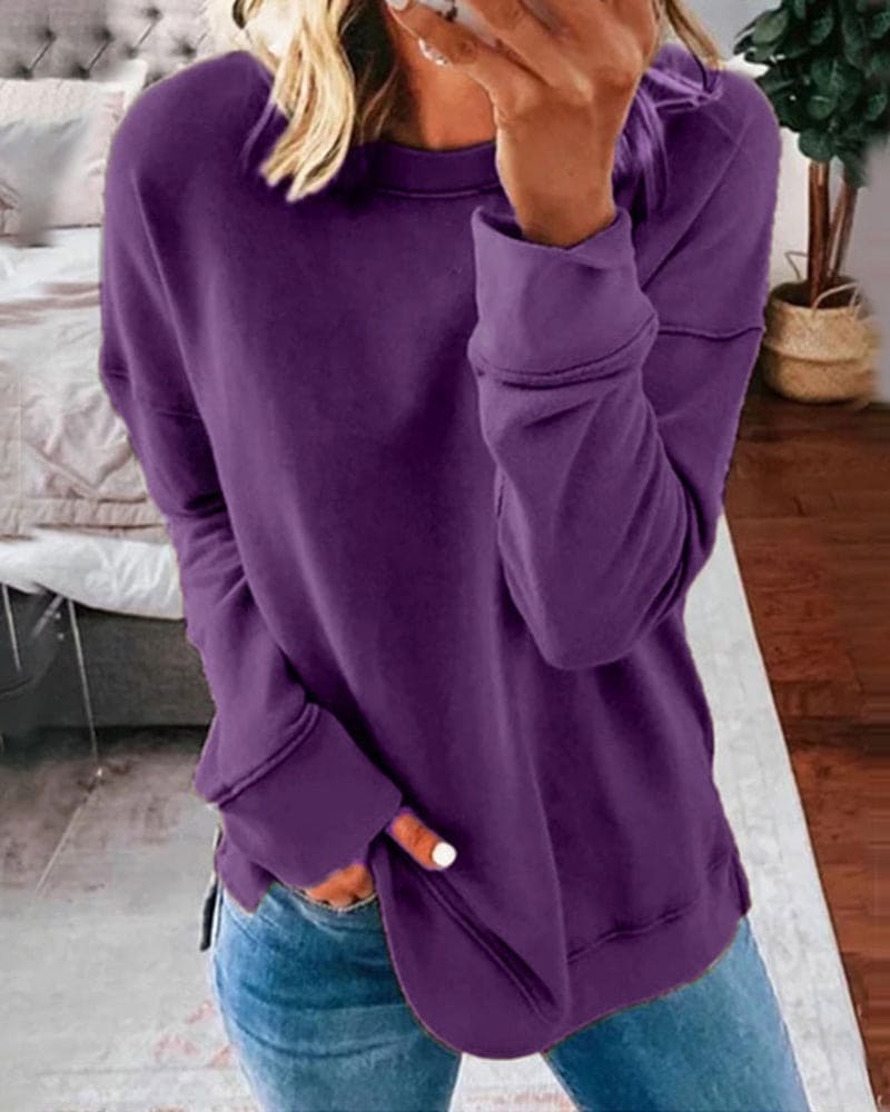 Bluza Damska Bez Kaptura - Okrągły Dekolt i Swobodny Fason