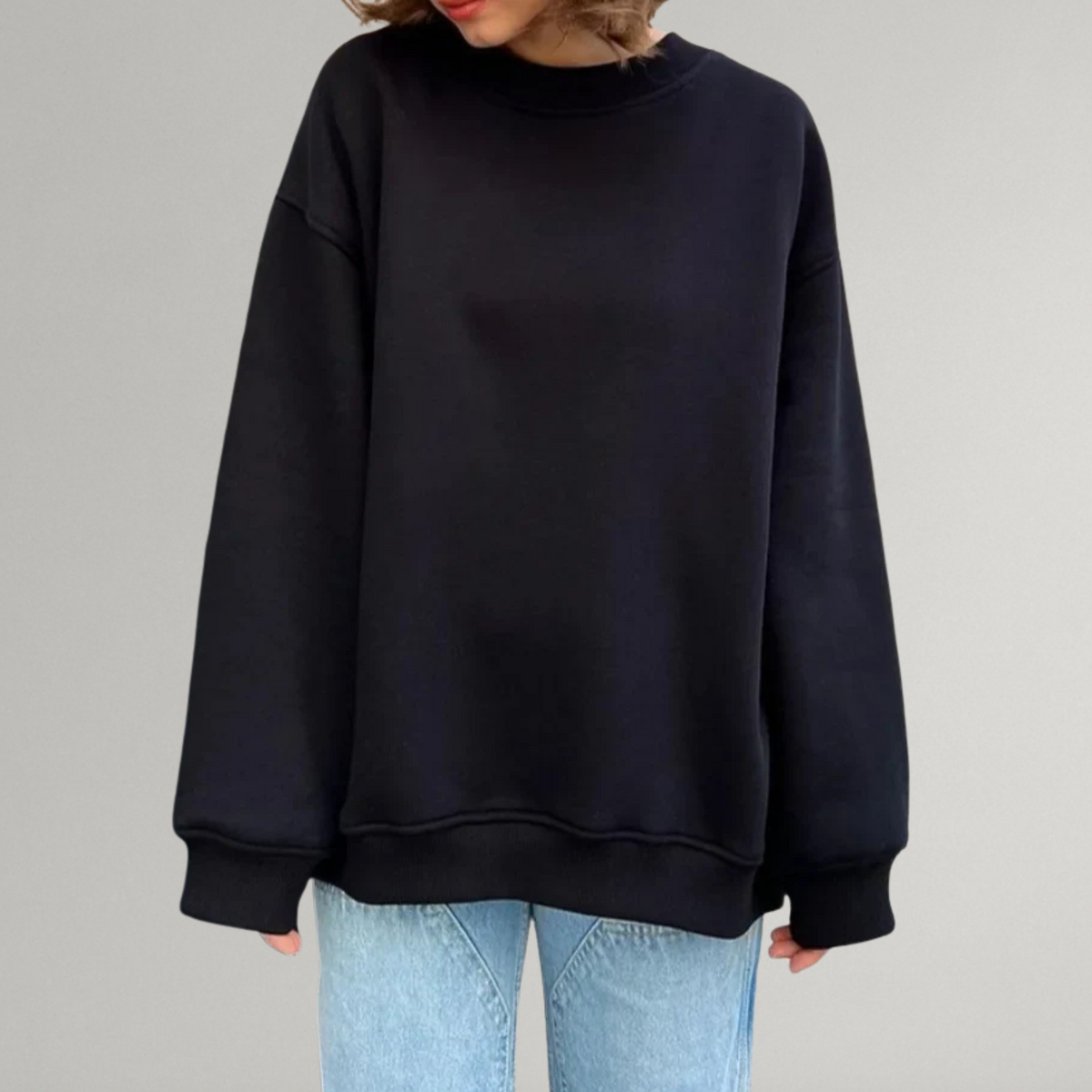 Bluza Damska - Oversize Bez Kaptura z Okrągłym Dekoltem