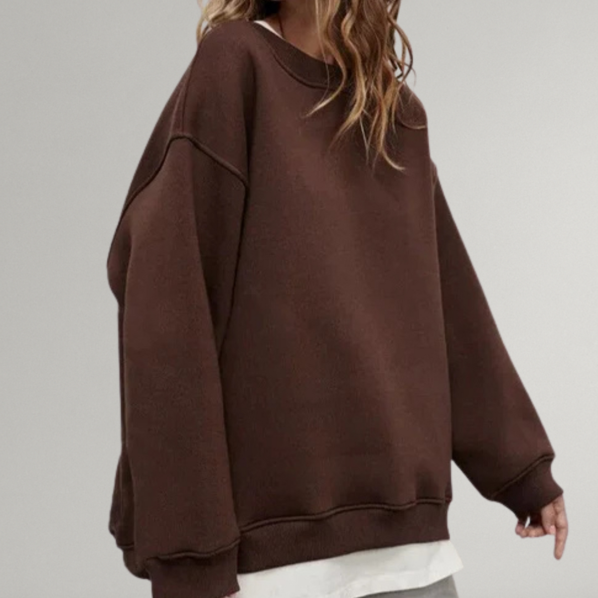 Bluza Damska - Oversize Bez Kaptura z Okrągłym Dekoltem