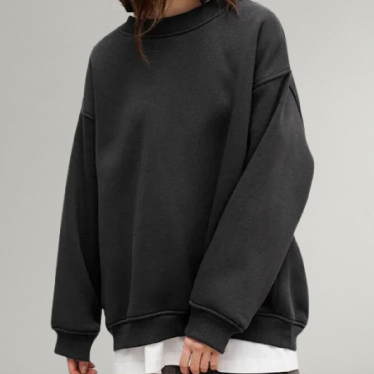 Bluza Damska - Oversize Bez Kaptura z Okrągłym Dekoltem