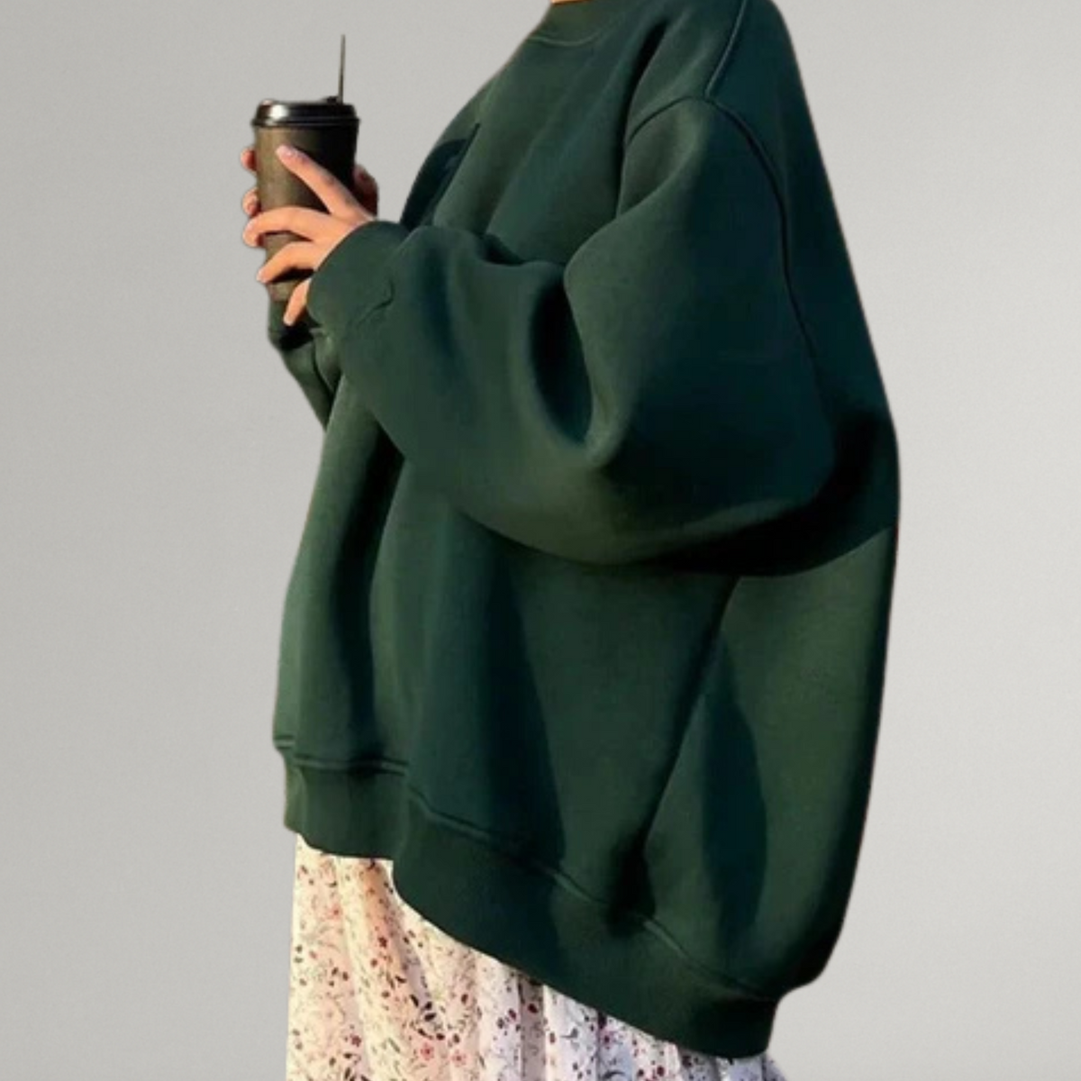 Bluza Damska - Oversize Bez Kaptura z Okrągłym Dekoltem