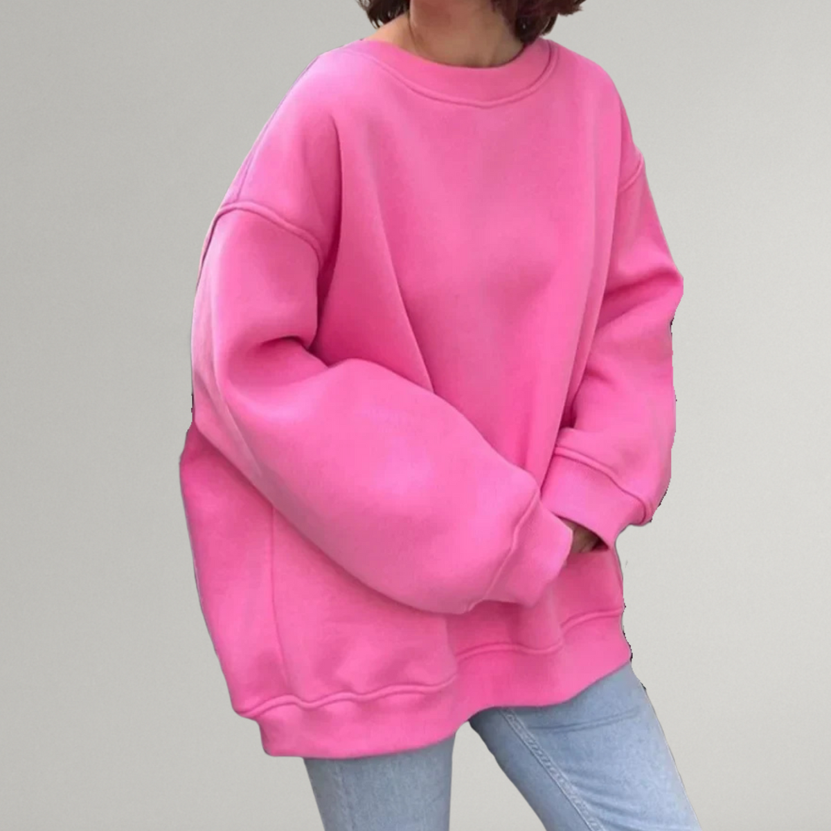Bluza Damska - Oversize Bez Kaptura z Okrągłym Dekoltem