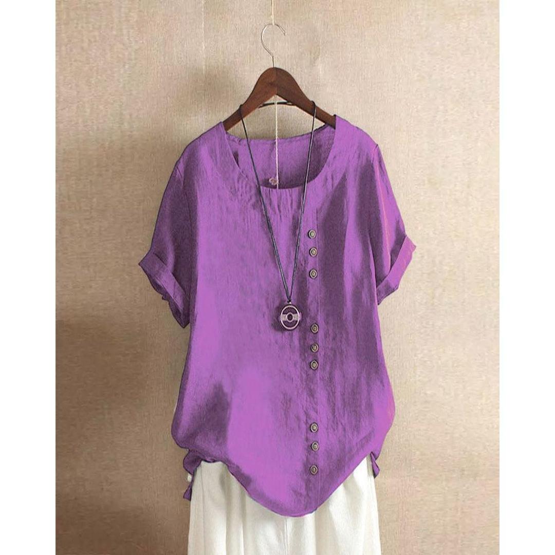 Bluzka Damska Z Krótkim Rękawem I Guzikami