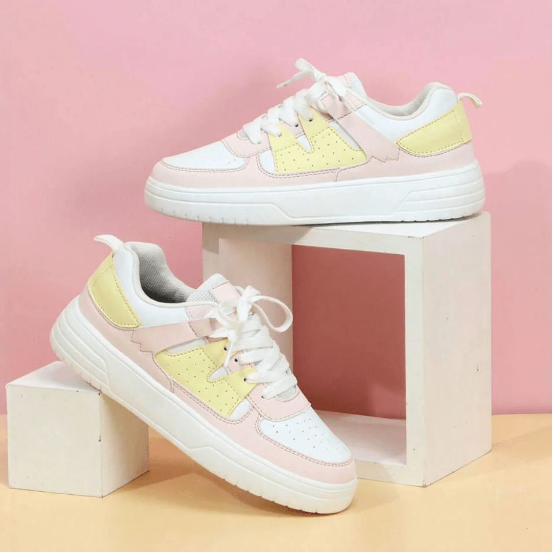 Buty sportowe z wiązaniem - Żółta tęcza