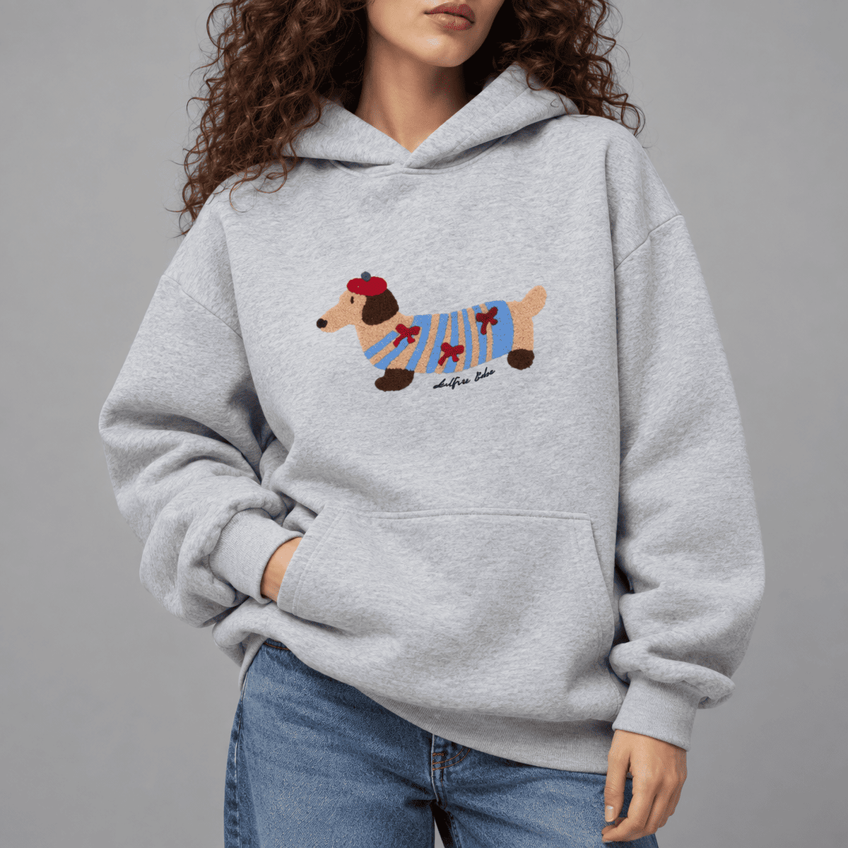 Bluza z Kapturem z Motywem Psa na Przodzie