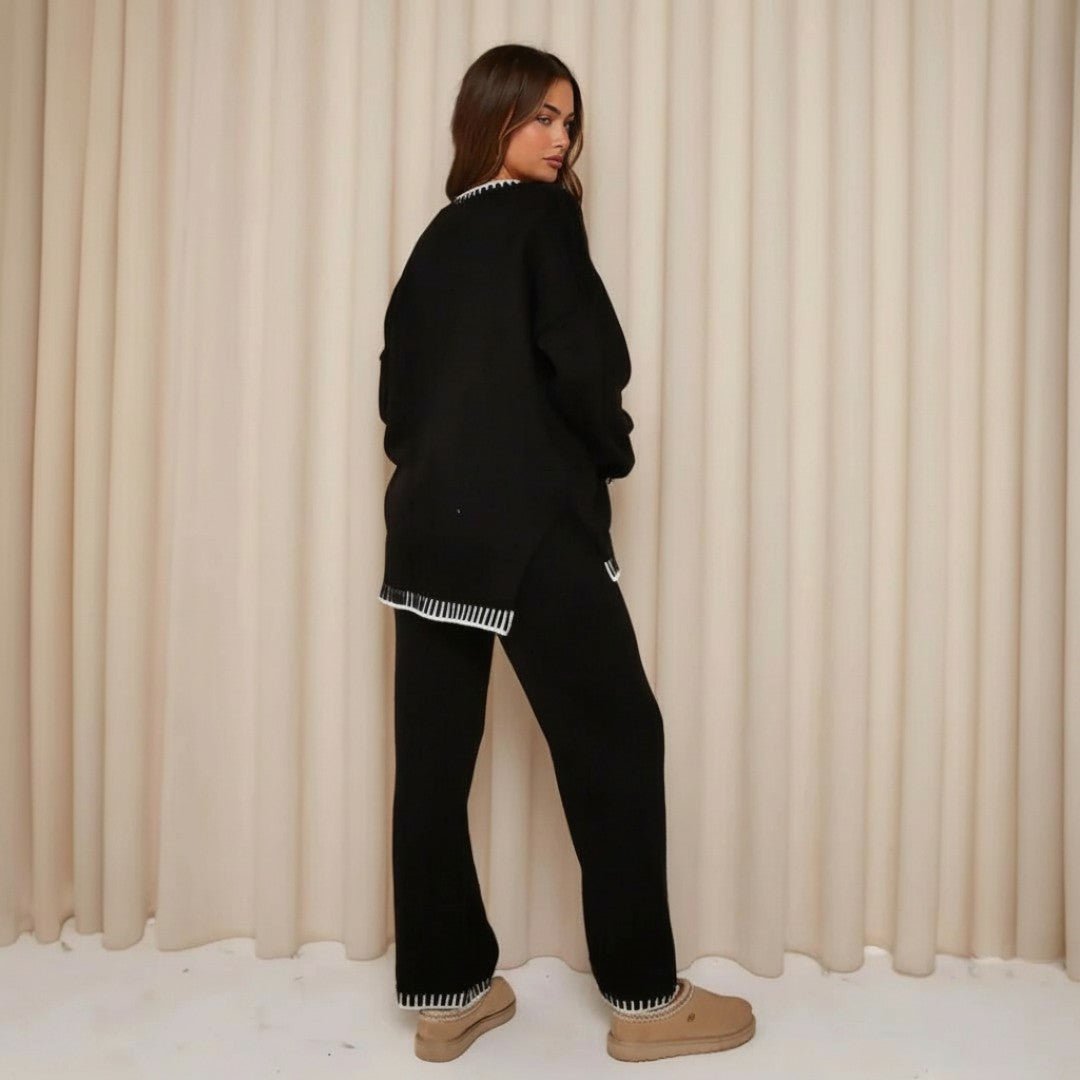 Damski dwuczęściowy komplet z kontrastowymi wykończeniami - Zielony