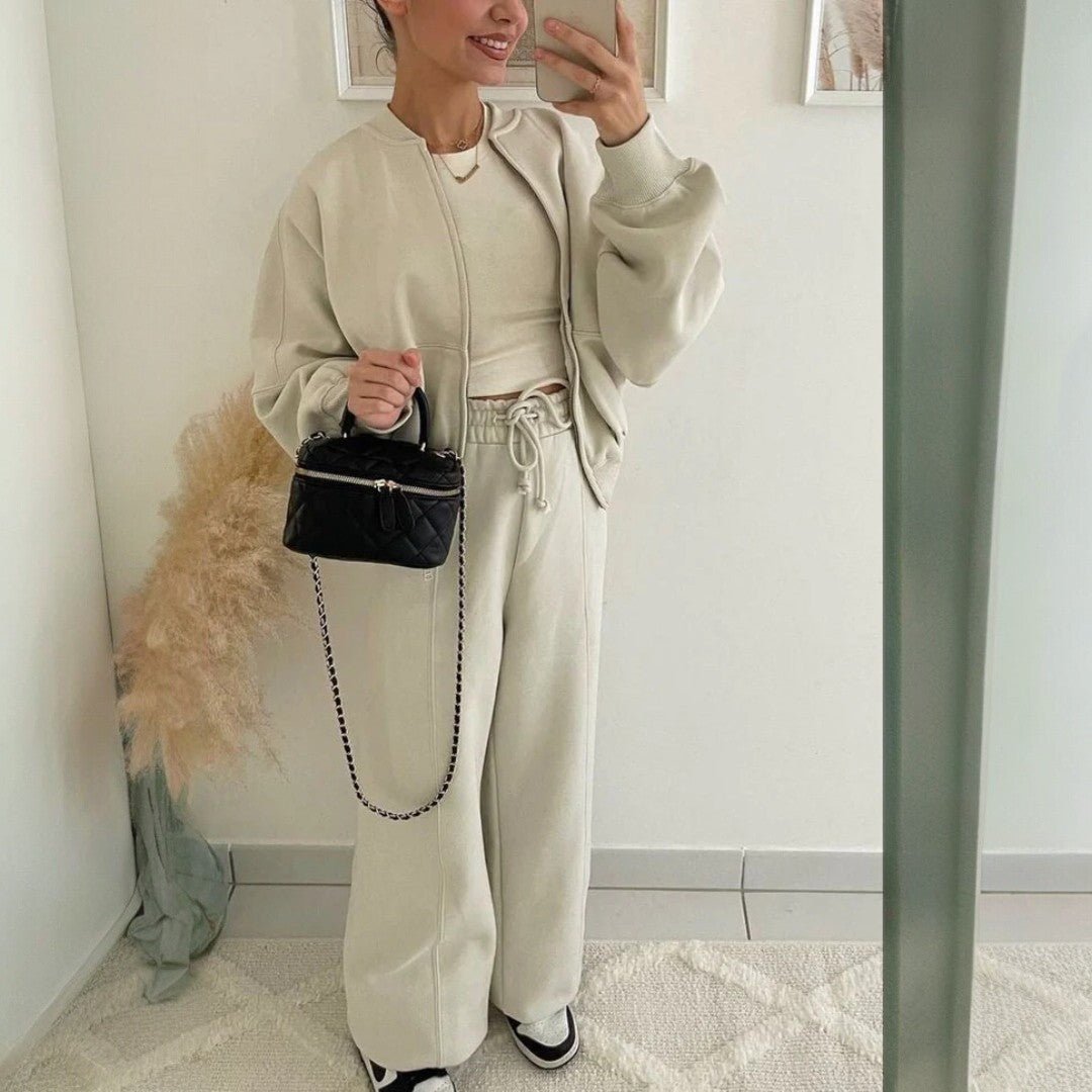 Damski oversize dres z prostymi spodniami - Beżowy
