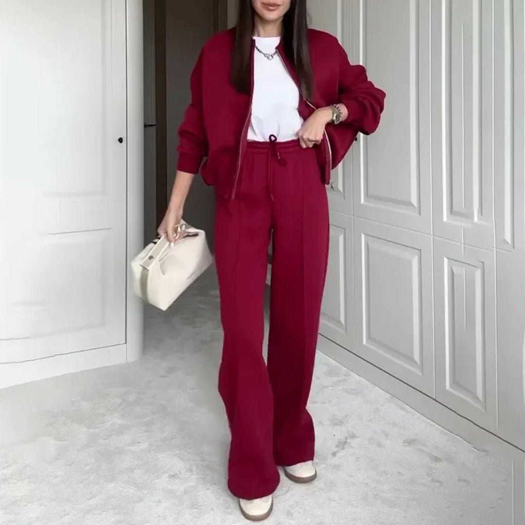 Damski oversize dres z prostymi spodniami - Czerwony