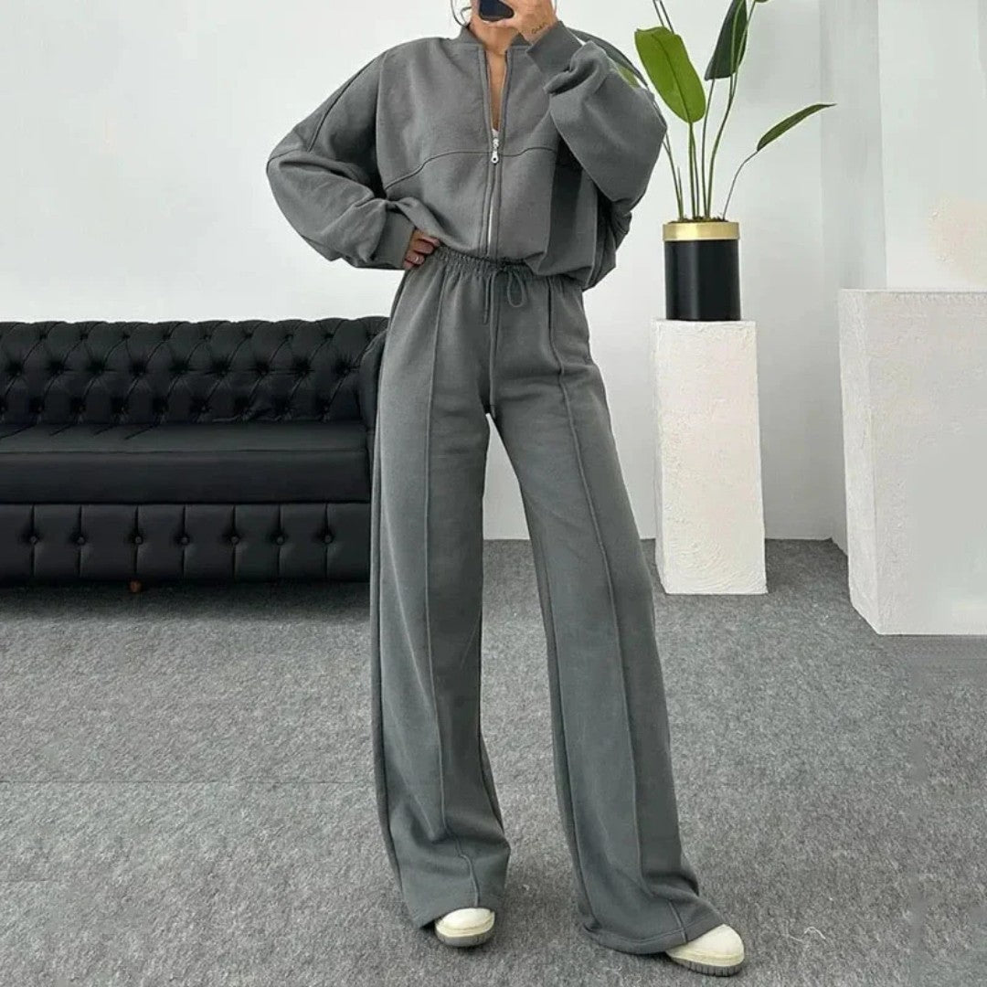 Damski oversize dres z prostymi spodniami - Szary