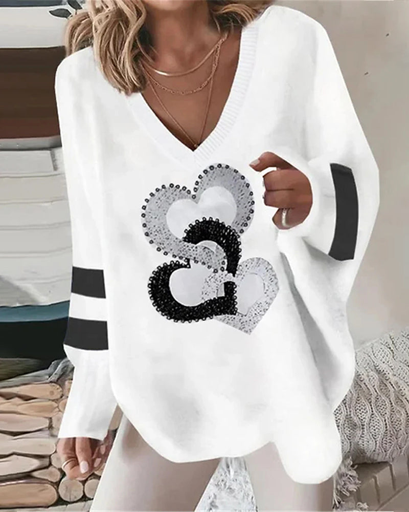 Damski Sweter z Dekoltem V - Oversize