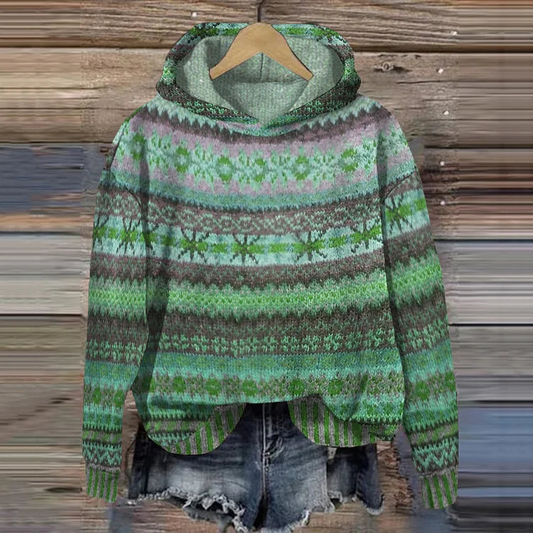 Damski Sweter z Kapturem - Wzorzysty