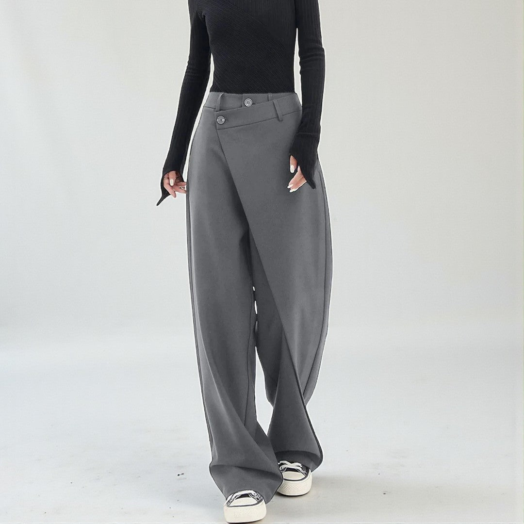 Damskie asymetryczne spodnie o delikatnej linii - Szary