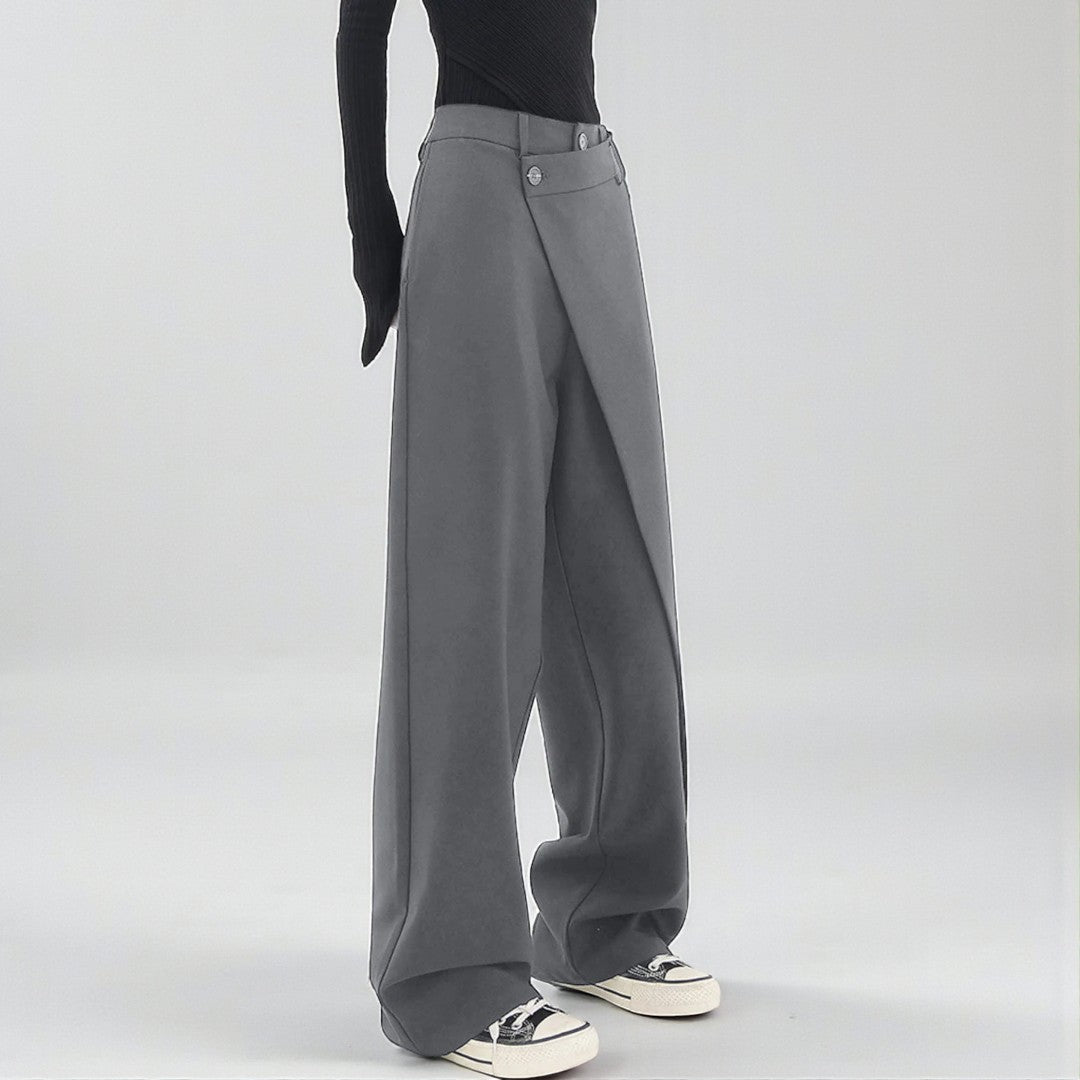 Damskie asymetryczne spodnie o delikatnej linii - Szary