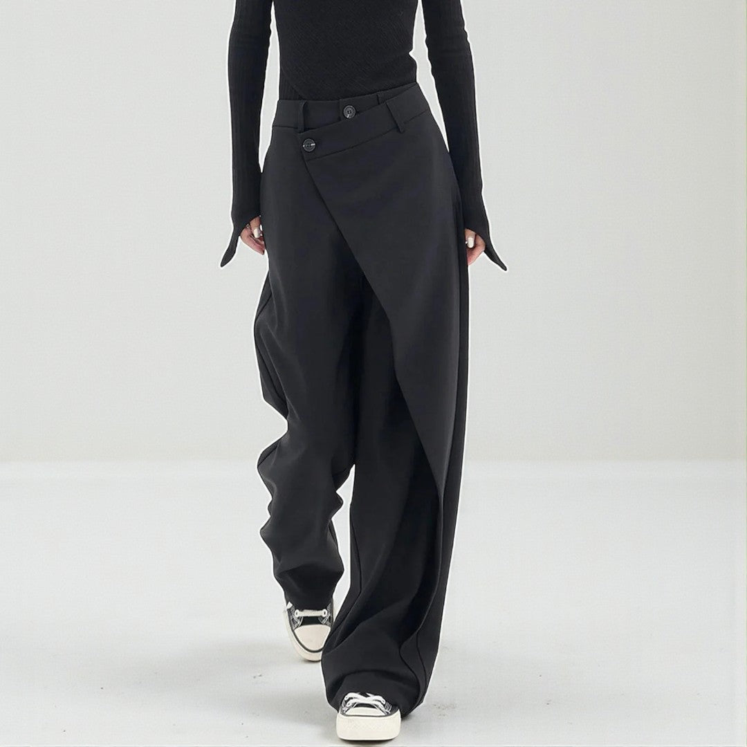 Damskie asymetryczne spodnie o delikatnej linii - Czarny