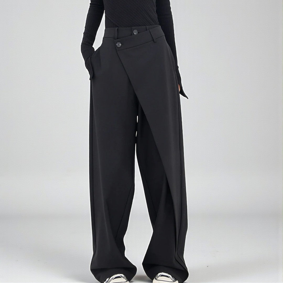 Damskie asymetryczne spodnie o delikatnej linii - Czarny