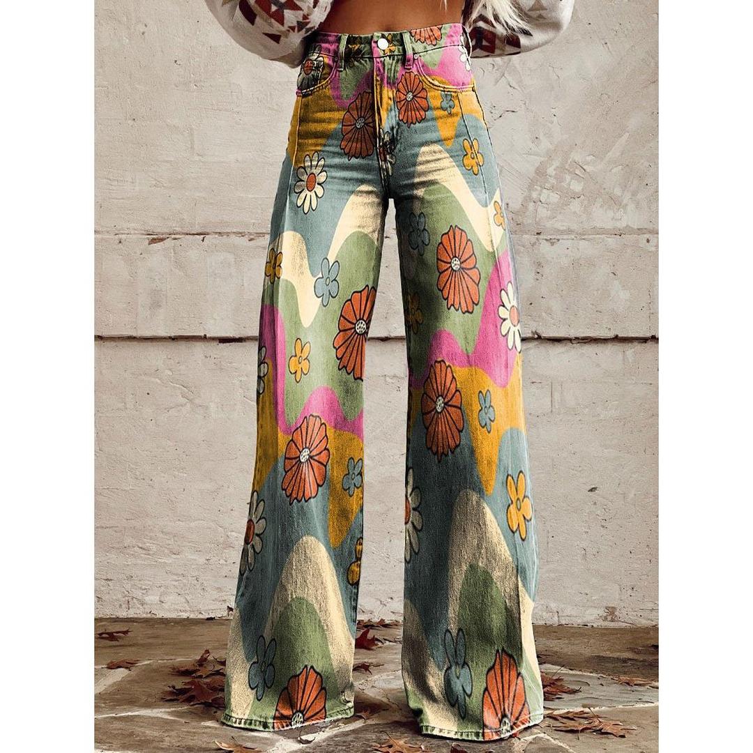 Damskie baggy jeans z szwem w pasie