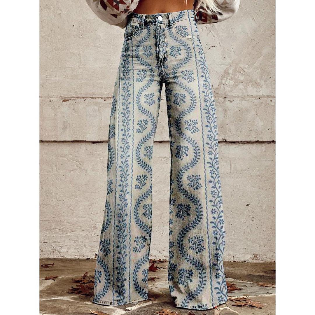 Damskie baggy jeans z szwem w pasie