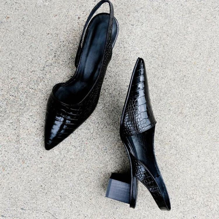 Damskie buty ze szpiczastym noskiem i paskiem z tyłu