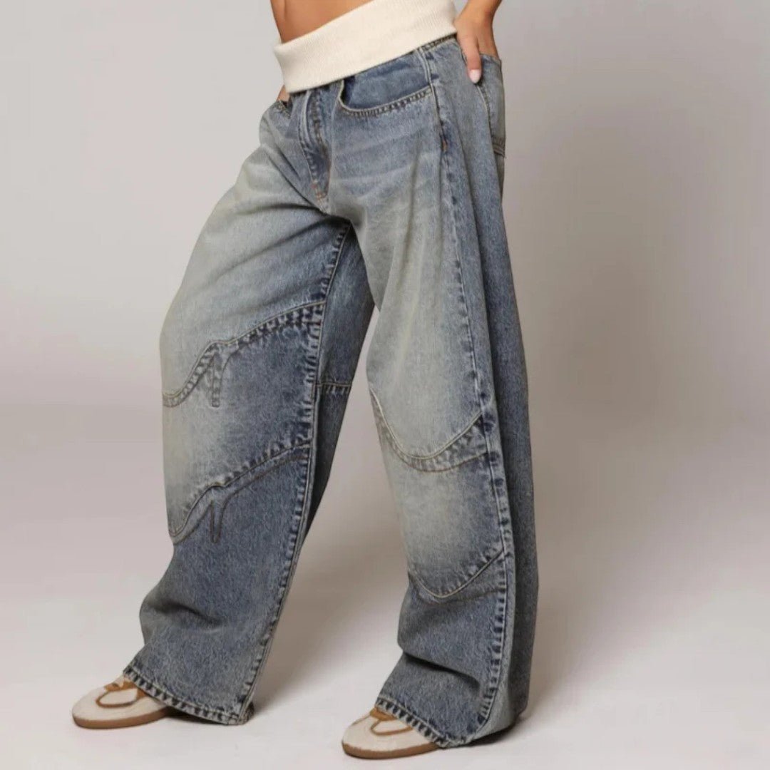 Damskie jeansy baggy z paskiem w talii - Jasnoniebieski