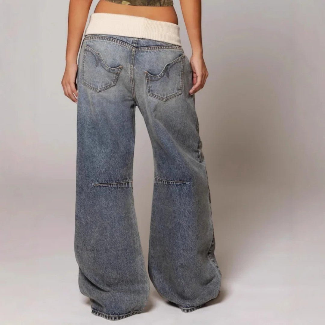 Damskie jeansy baggy z paskiem w talii - Jasnoniebieski