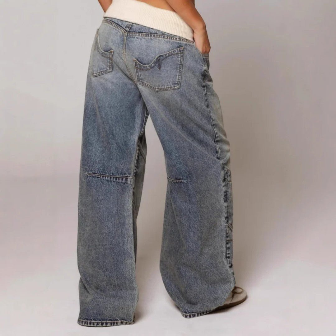 Damskie jeansy baggy z paskiem w talii - Jasnoniebieski