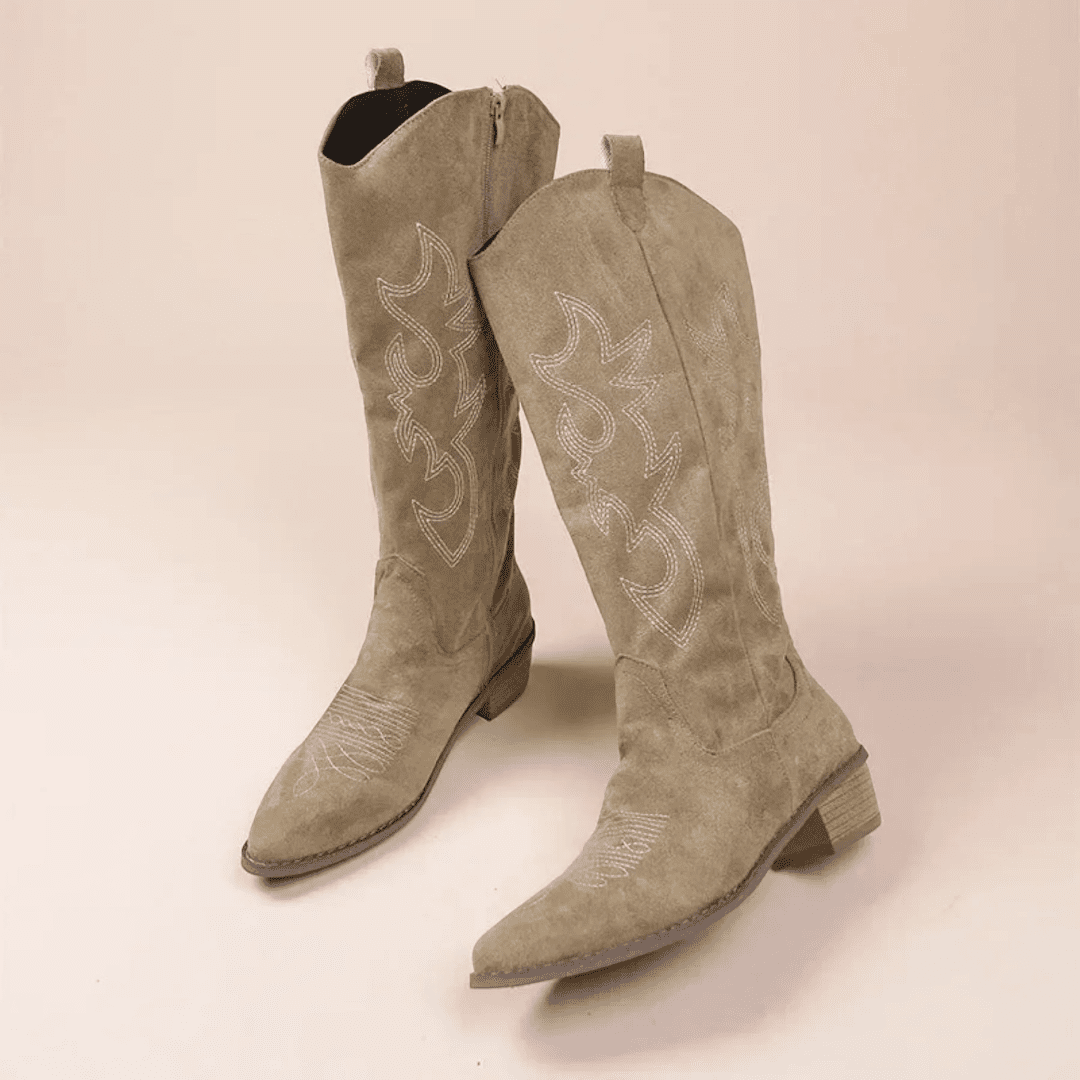 Damskie kowbojki z przeszyciami - Khaki
