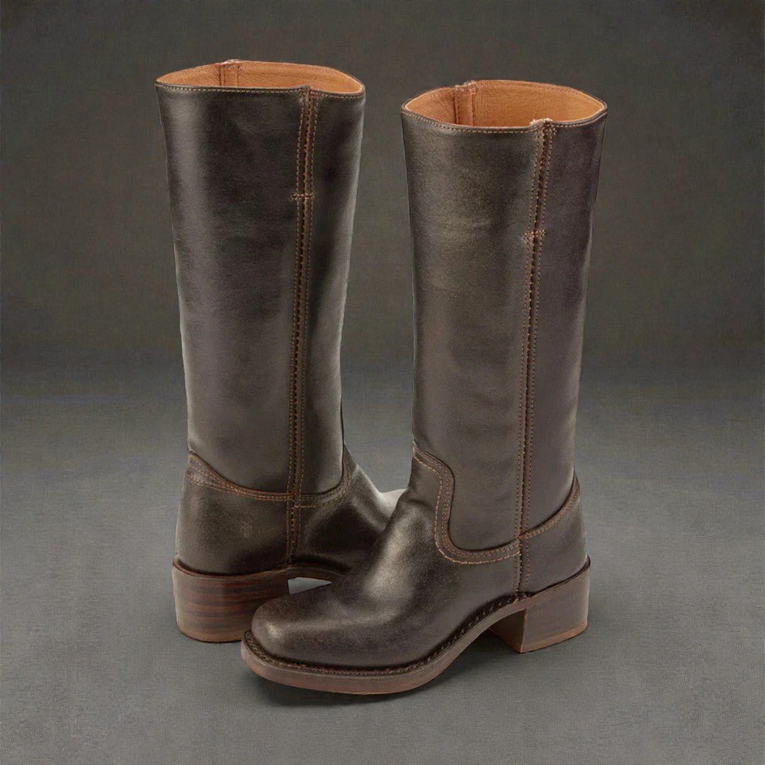 Damskie kozaki z wysoką cholewką - Ciemnobrązowy