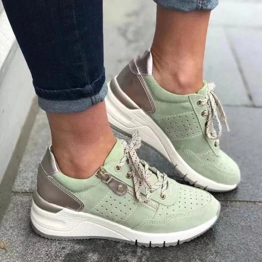 Damskie sneakersy sznurowane z wykończeniem PU - Zielony