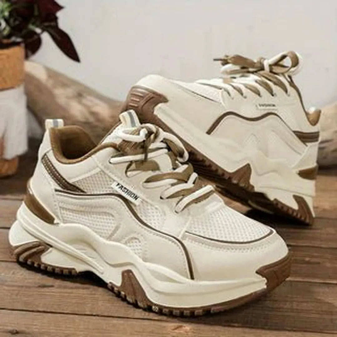 Damskie sneakersy z grubą podeszwą do codziennego użytku - Beżowy