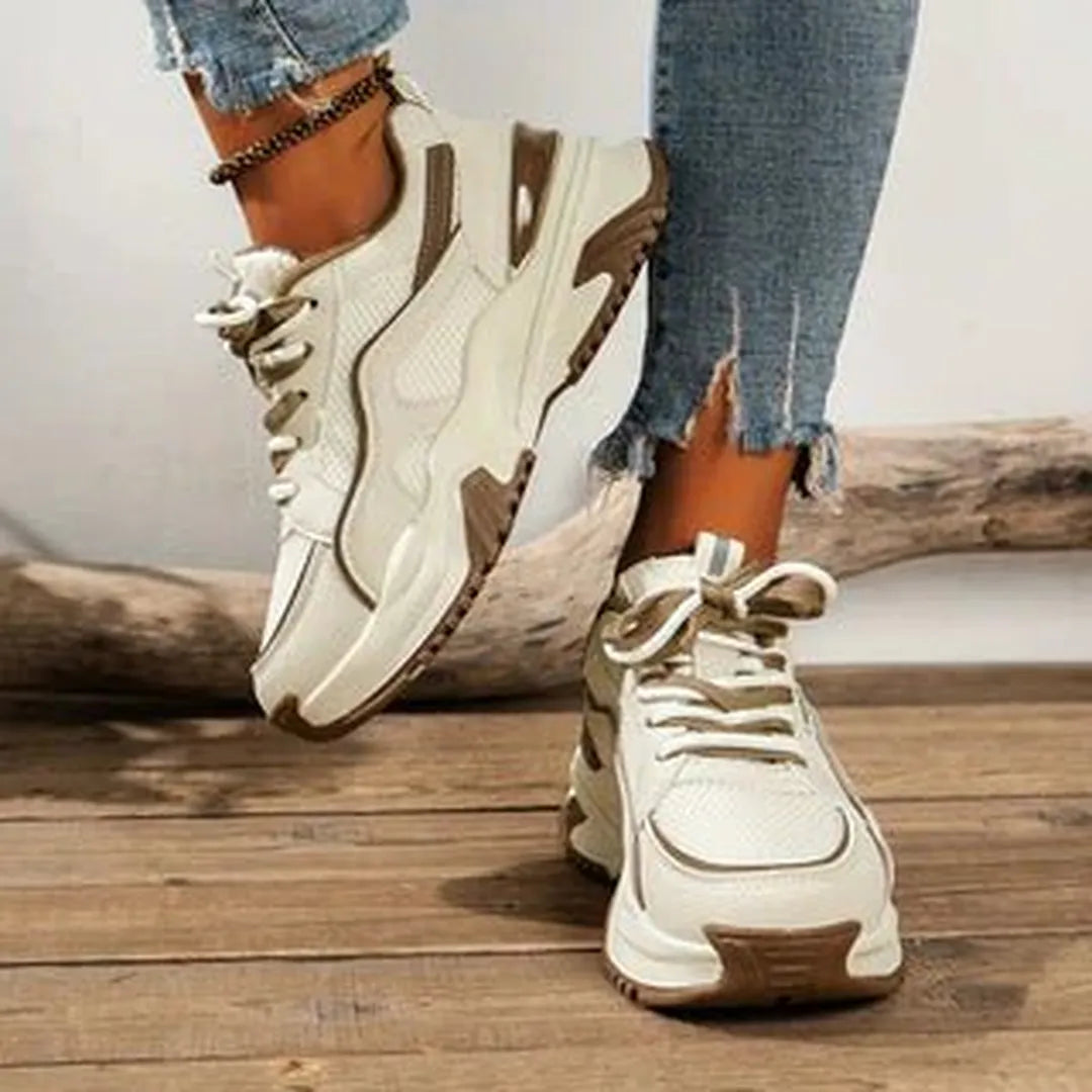 Damskie sneakersy z grubą podeszwą do codziennego użytku - Beżowy