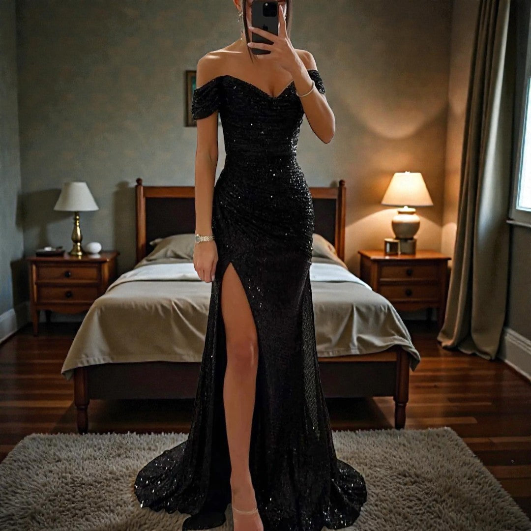 Damska sukienka z cekinami o lśniącym wykończeniu