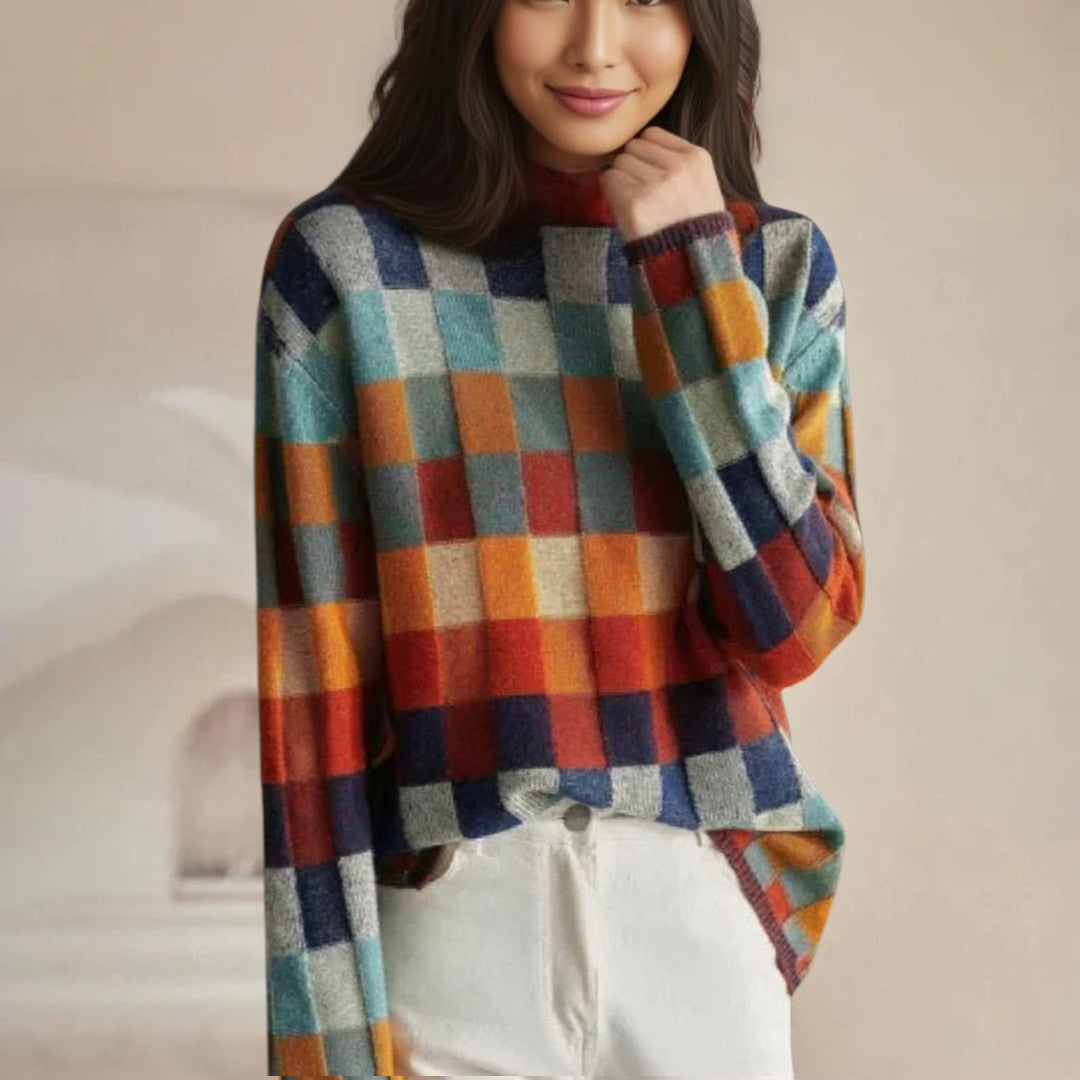 Damski zimowy sweter w kratę