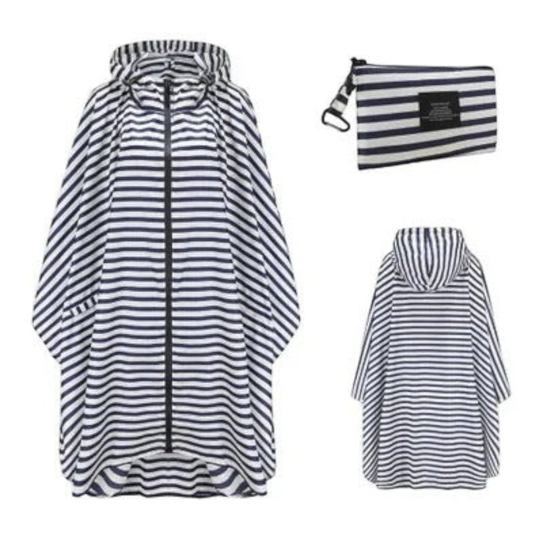 Peleryna przeciwdeszczowa z kapturem, zamkiem i etui - Biało - czarny