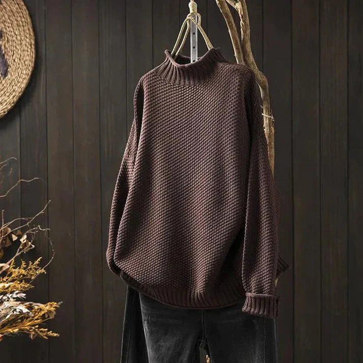 Sweter Damski - Półgolf z Grubym Splotem i Luźnym Krojem