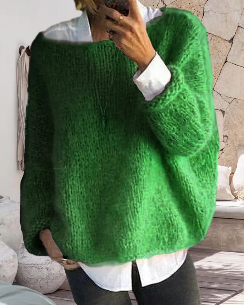 Sweter Damski - Puszysty Fason z Szerokim Dekoltem
