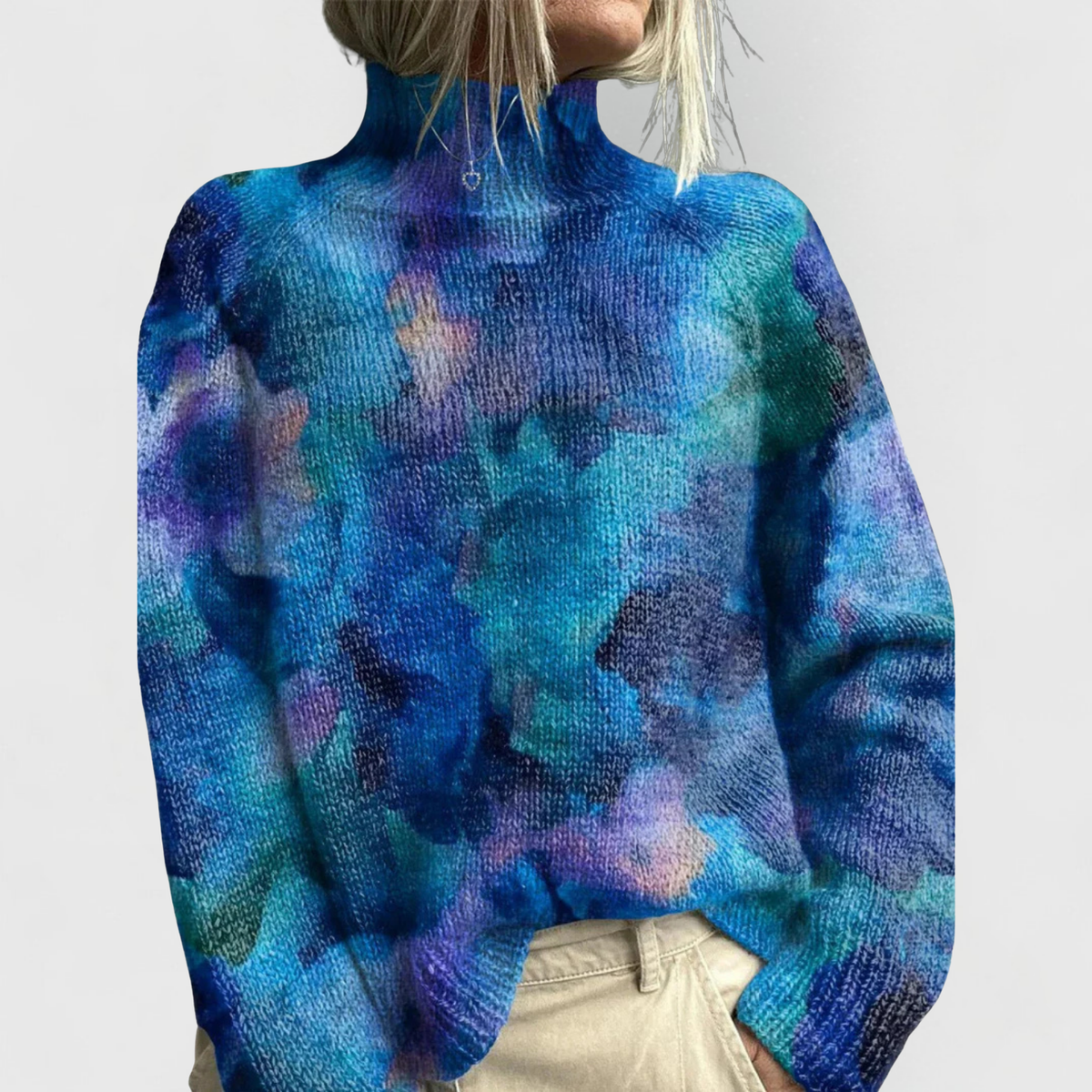 Sweter Damski z Golfem - Wzorzysty