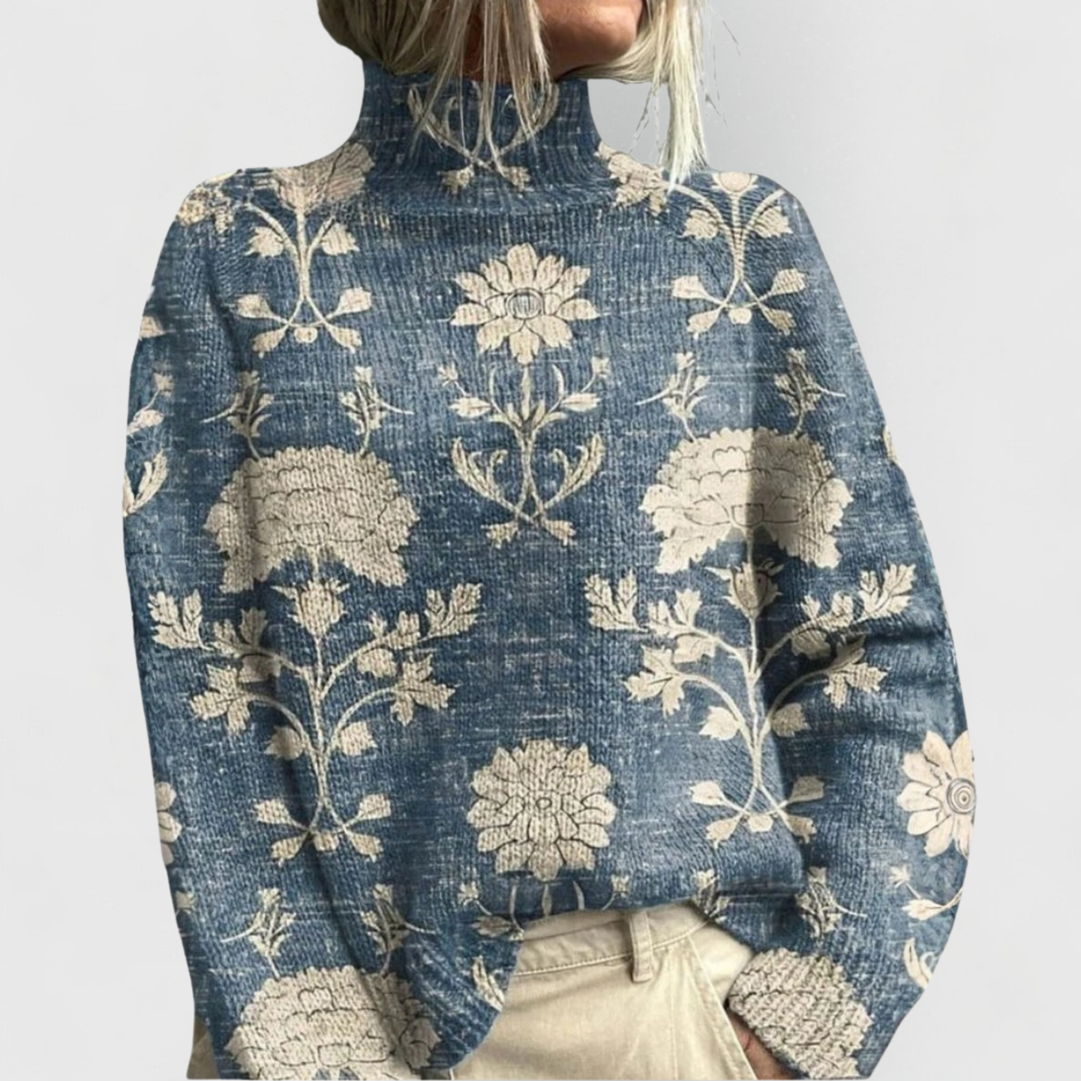 Sweter Damski z Golfem - Wzorzysty