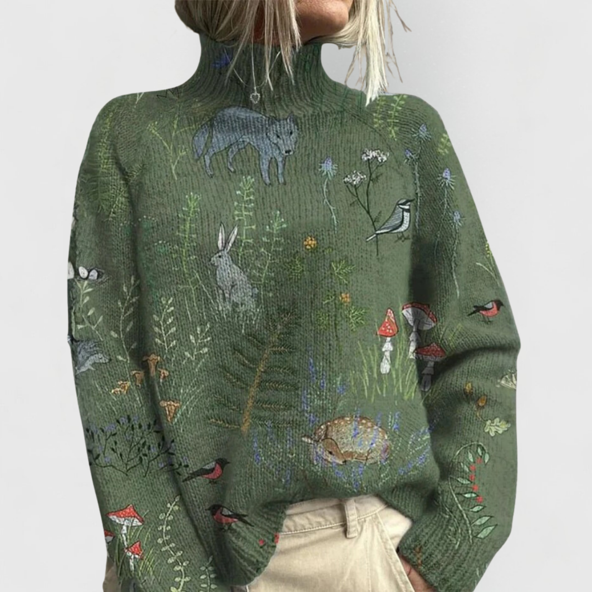 Sweter Damski z Golfem - Wzorzysty